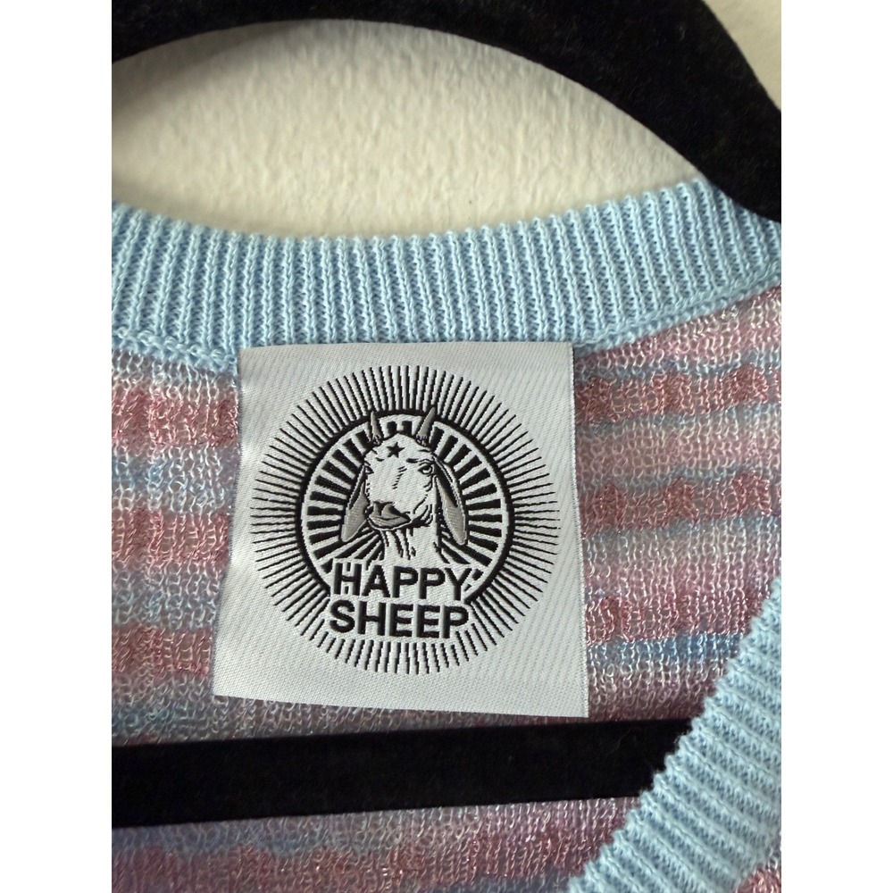 Happy Sheep Italy Pastel Pink Blue Striped Metallic Knit Button Front Cardigan - Picture 4 of 9